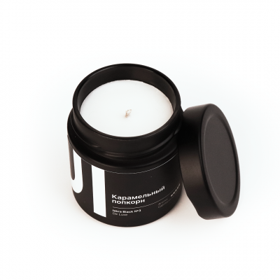 Ароматическая свеча Stella aroma Iskra Black De Luxe №3, Карамельный попкорн, 200 мл