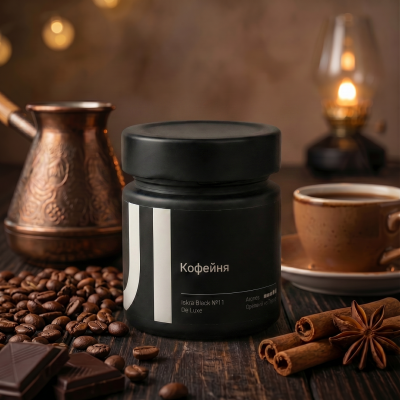 Ароматическая свеча Stella aroma Iskra Black De Luxe №11, Кофейня, 200 мл