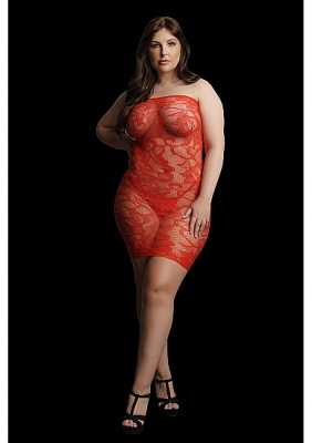 Мини платье без бретелек Star Rhinestone Plus size (красное) со стразами.